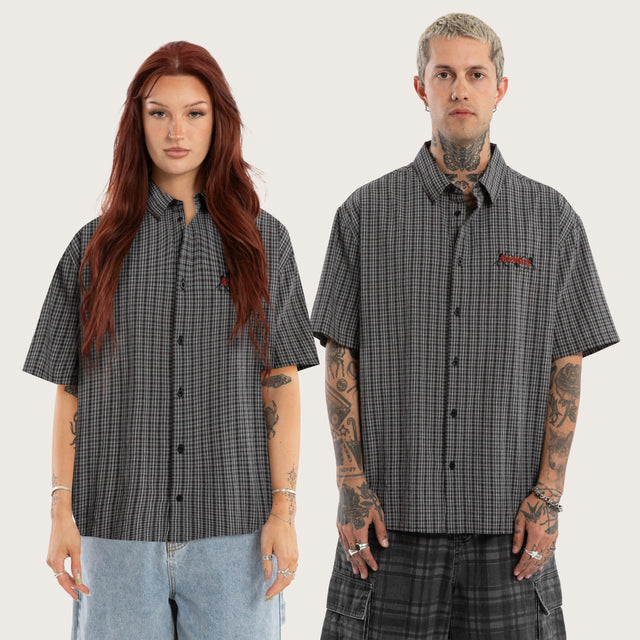 Devotion Button Up Shirt Black Check