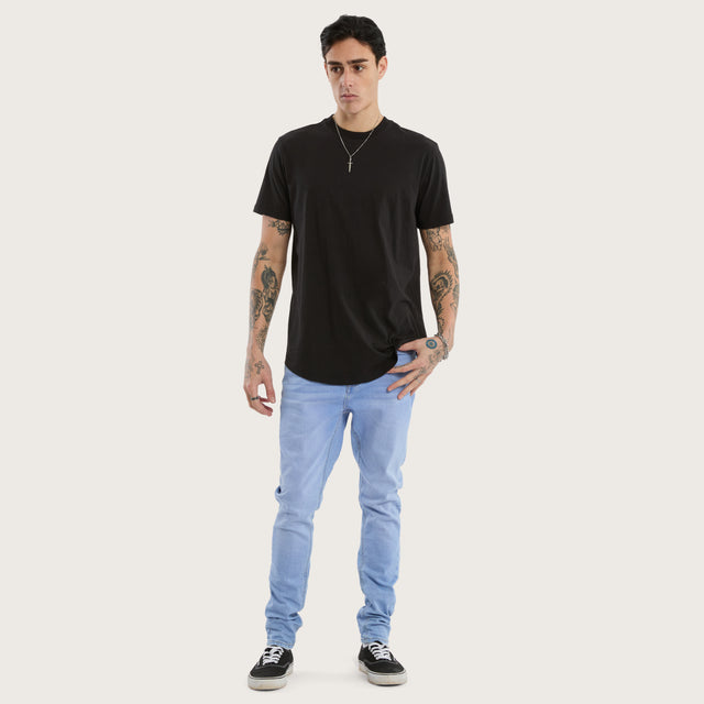 Model wears K1 Super Skinny Fit Jeans Ultimate Blue Pants in Blue - Image 2