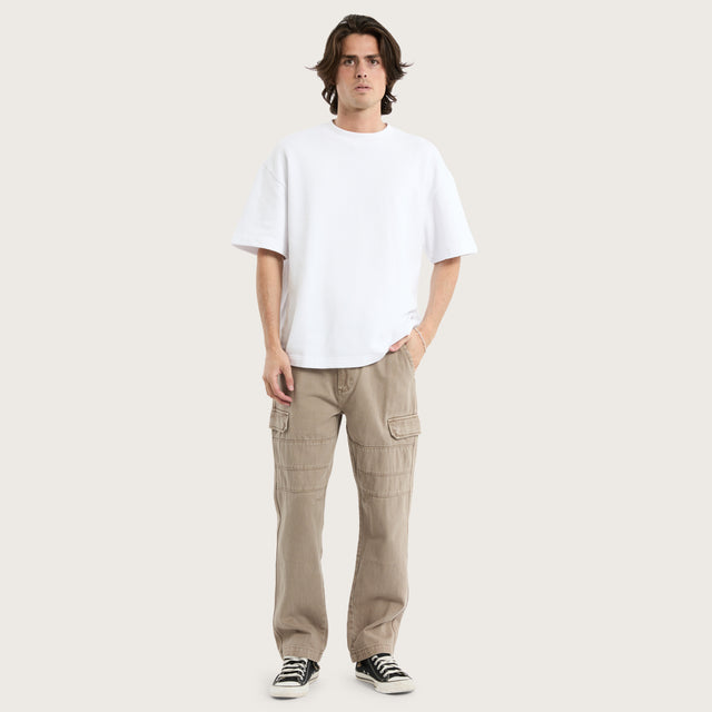 Model wears Seattle Cargo Pant Moon Rock Pants in Brown - Image 2
