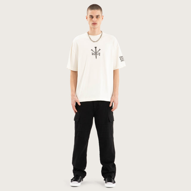 Model wears Revolation Loopback Street Tee Natural White T-Shirts in White - Image 3