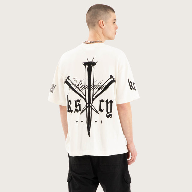Model wears Revolation Loopback Street Tee Natural White T-Shirts in White - Image 1