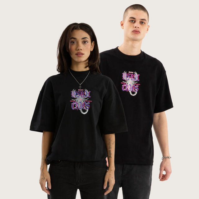 Model wears Scorpio Street Tee Jet Black T-Shirts in Black - Image 1