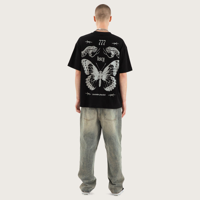 Model wears Download Street Tee Jet Black T-Shirts in Black - Image 6