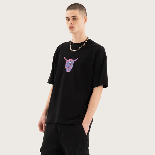 Model wears Mask Street Tee Jet Black T-Shirts in Black - Image 5