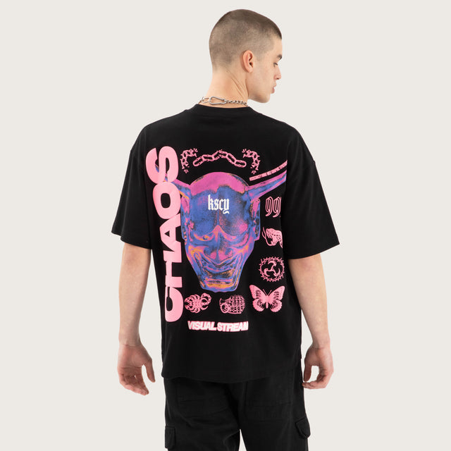 Model wears Mask Street Tee Jet Black T-Shirts in Black - Image 1