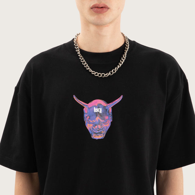 Model wears Mask Street Tee Jet Black T-Shirts in Black - Image 2