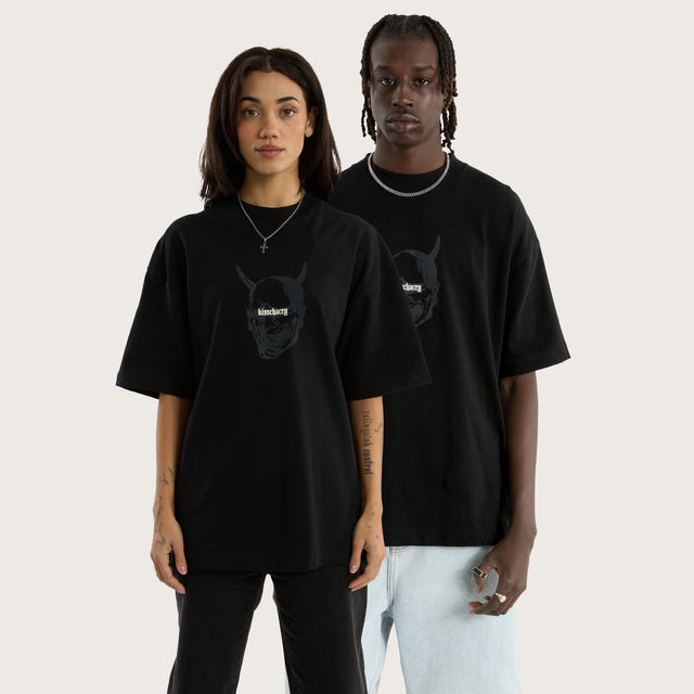 Model wears Witchcraft Blacked Out Street Tee Jet Black T-Shirts in Black - Image 2