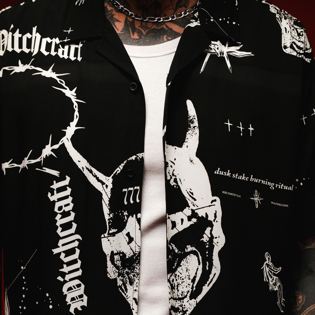 Model wears Ritual Relaxed Resort Shirt Black Print Short Sleeve Shirts in Black - Image 2