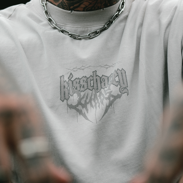 Model wears Rocky Cube Tee Pigment Stone T-Shirts in Grey - Image 2