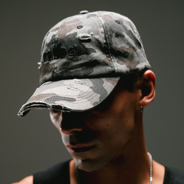 Model wears Chaos Camo Dad Cap Light Camo Accessories in Camo - Image 2