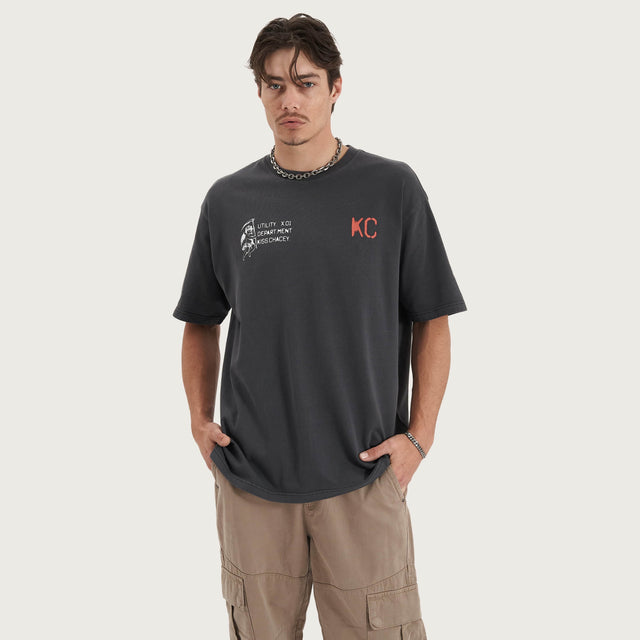 Model wears Altered Heavy Box Fit Tee Pigment Black T-Shirts in Black - Image 2