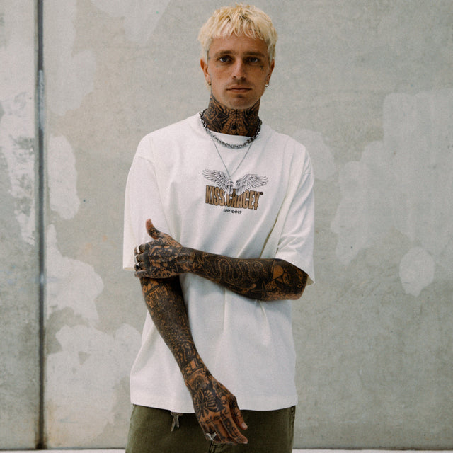 Model wears Ascend Heavy Oversized Tee Natural White T-Shirts in White - Image 2