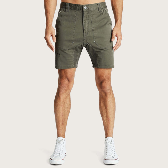 Model wears Brigham Shorts Storm Green Shorts in Green - Image 4