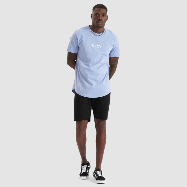 Model wears Celestial Dual Curved T-Shirt Lavender T-Shirts in Purple - Image 5