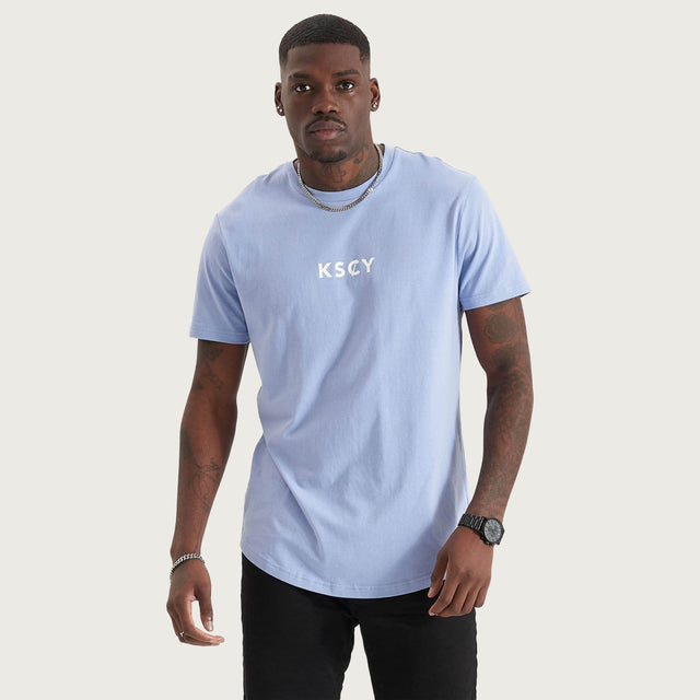 Model wears Celestial Dual Curved T-Shirt Lavender T-Shirts in Purple - Image 2