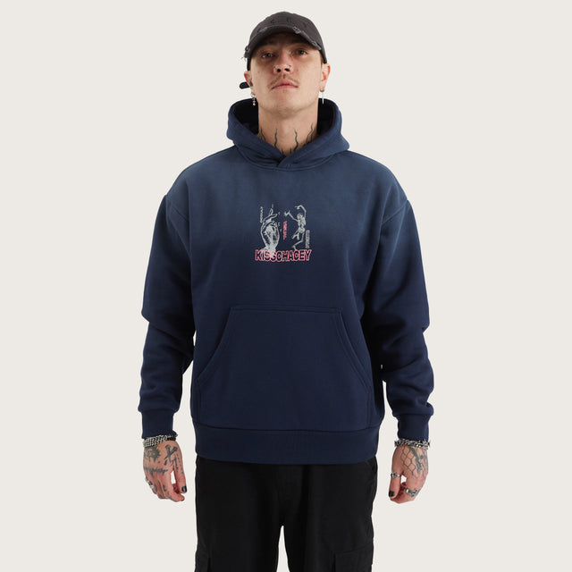 Chaos Sunbleached Heavy Hoodie Navy Blue