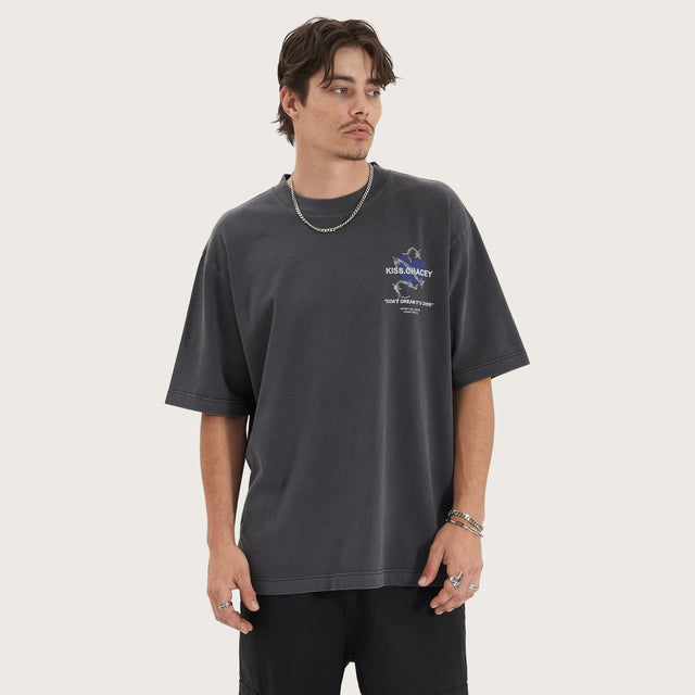 Model wears Confined Heavy Oversized Tee Pigment Black T-Shirts in Black - Image 3
