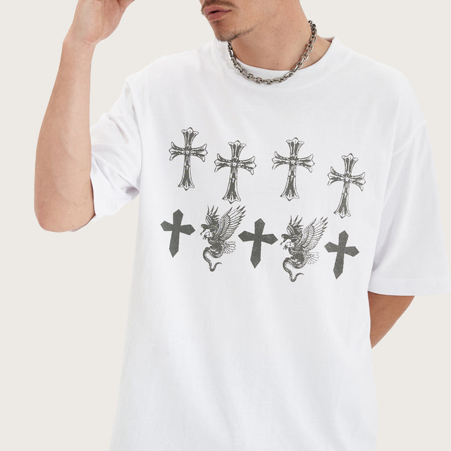 Model wears Dominion Heavy Oversized Tee White T-Shirts in White - Image 7