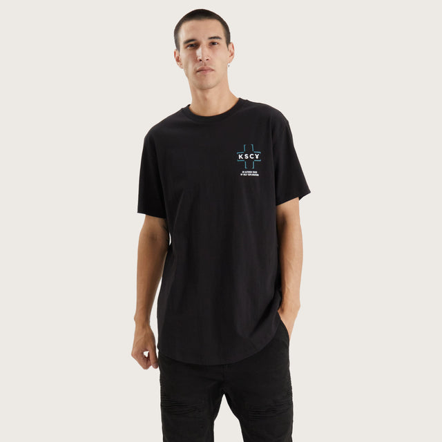 Model wears Gandy Dual Curved Tee Jet Black T-Shirts in Black - Image 4