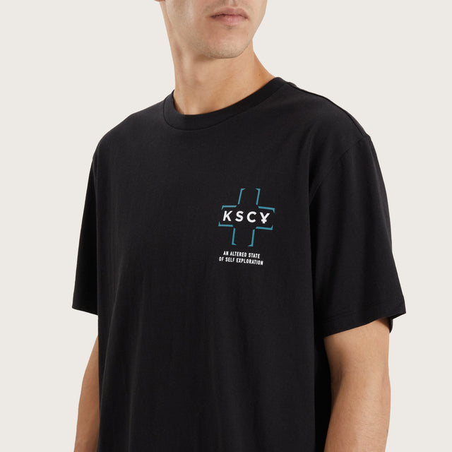 Model wears Gandy Dual Curved Tee Jet Black T-Shirts in Black - Image 3