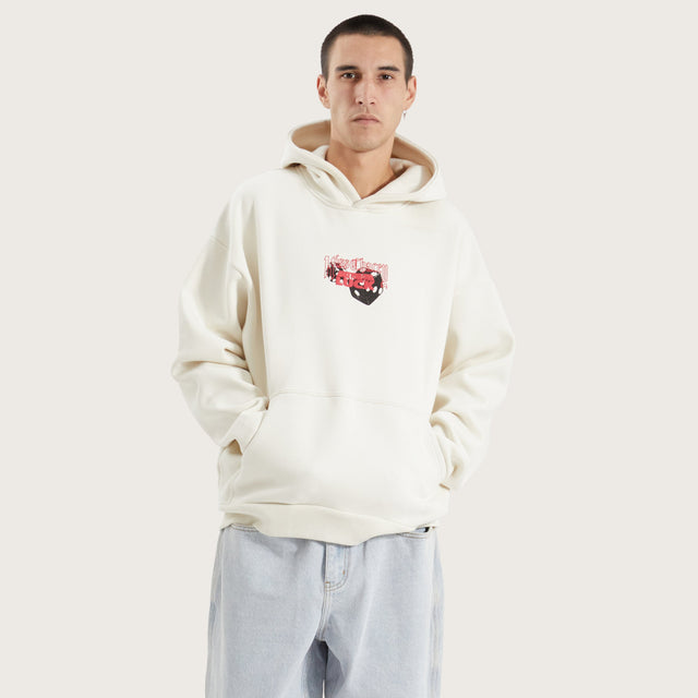 Model wears Luck Heavy Oversized Hoodie Tofu Hoodies in Off-White - Image 1