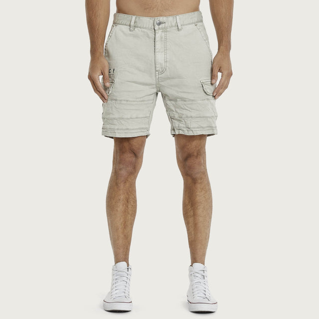Model wears Michigan Cargo Shorts Willow Grey Shorts in Grey - Image 1