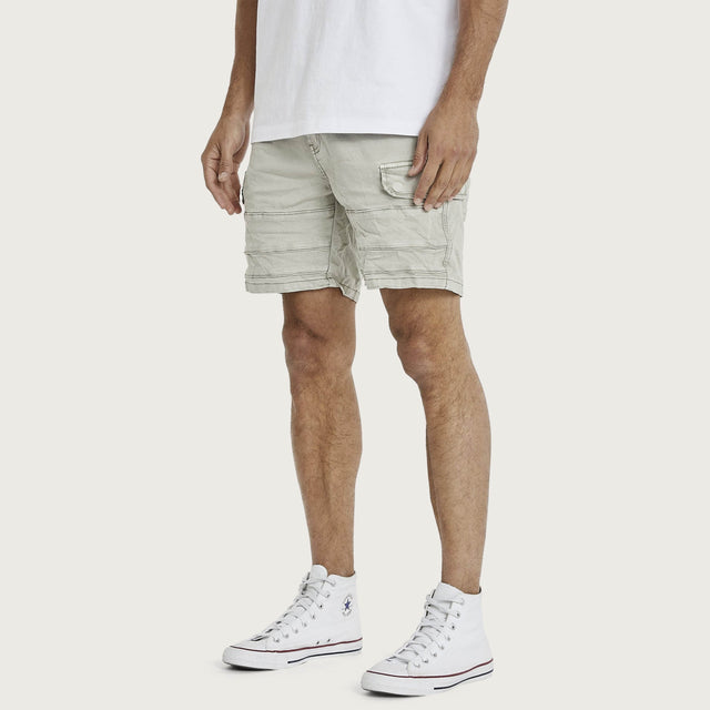 Model wears Michigan Cargo Shorts Willow Grey Shorts in Grey - Image 3