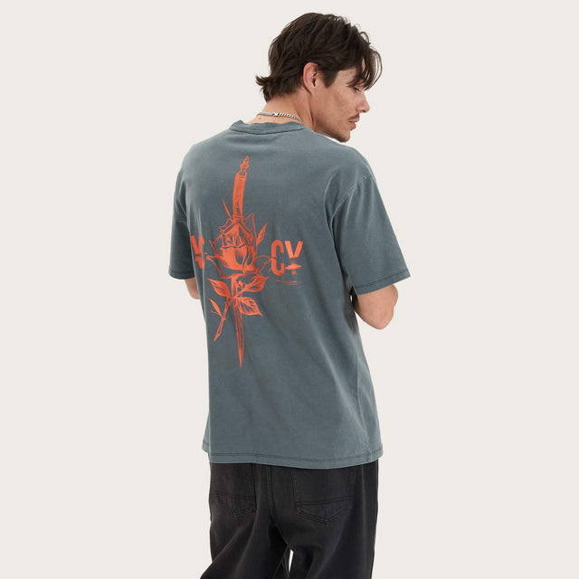Model wears Mystic Quest Box Fit Tee Pigment Turbulence T-Shirts in Grey - Image 1