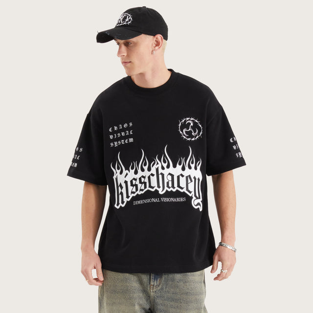 Model wears System Loopback Street Tee Jet Black T-Shirts in Black - Image 1