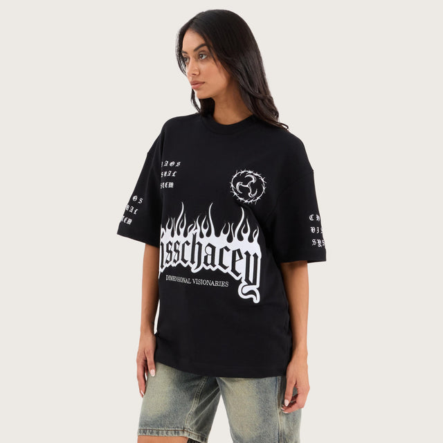 Model wears System Loopback Street Tee Jet Black T-Shirts in Black - Image 5