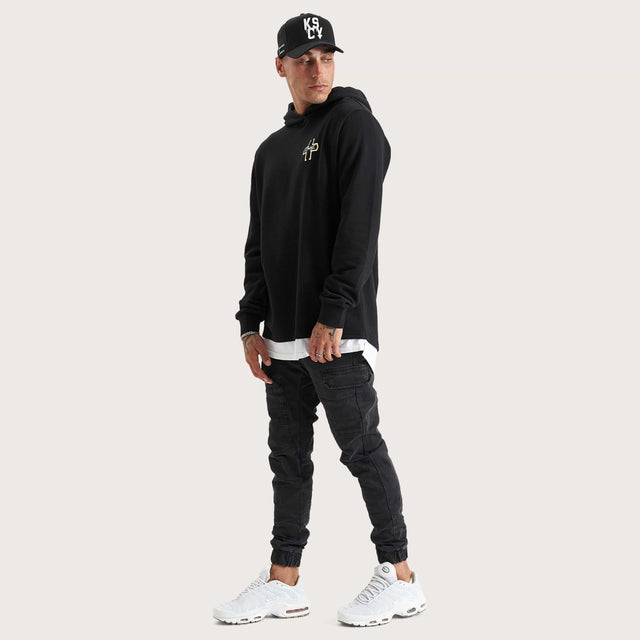 Unbowed Dual Curved Layered Hoodie Jet Black