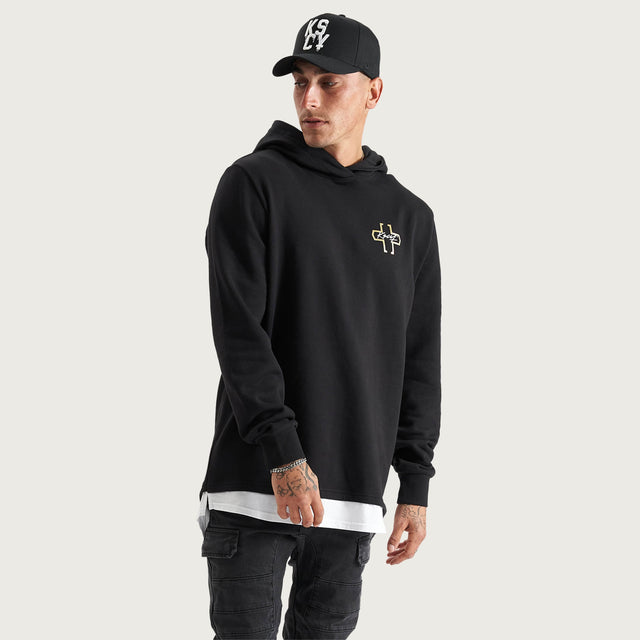 Unbowed Dual Curved Layered Hoodie Jet Black