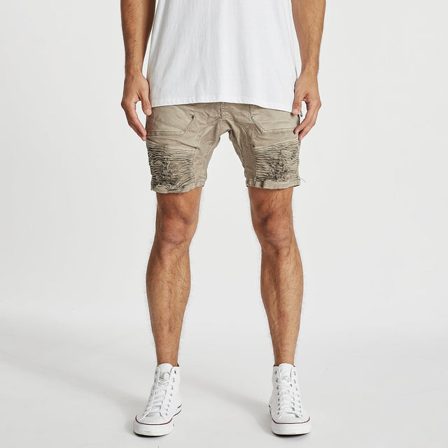 Model wears Carter Denim Shorts Brindle Shorts in Brown - Image 1