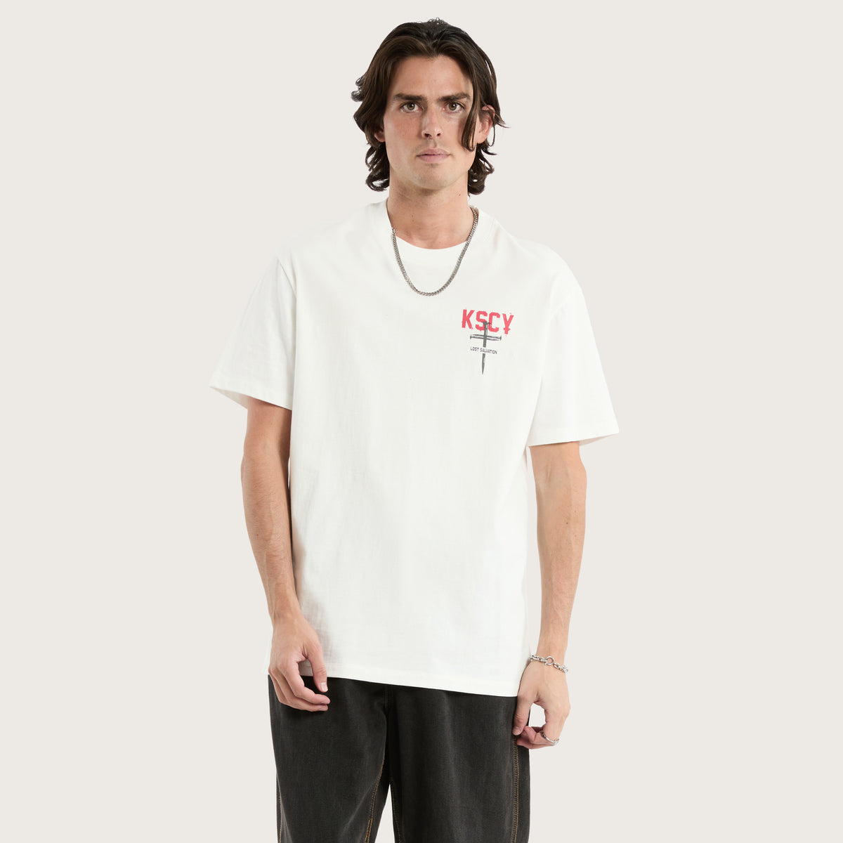 Stormed Relaxed Tee in Natural White | KSCY
