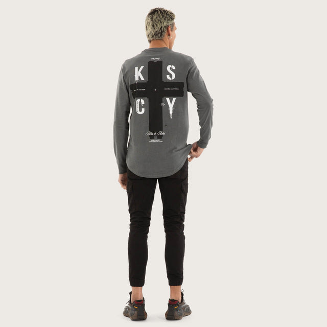 Cautious Dual Curved Longsleeve Tee Pigment charcoal