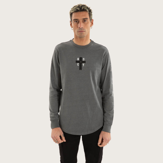 Cautious Dual Curved Longsleeve Tee Pigment charcoal