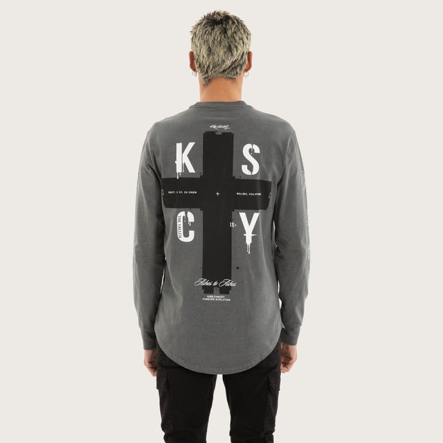 Cautious Dual Curved Longsleeve Tee Pigment charcoal