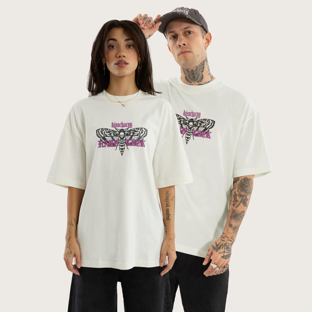 Model wears Desire Street Tee in White T-Shirts in White - Image 1