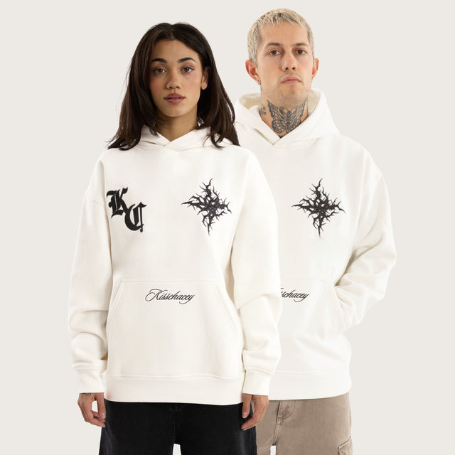 Model wears Paragons Relaxed Hoodie in Natural White Hoodies in White - Image 1