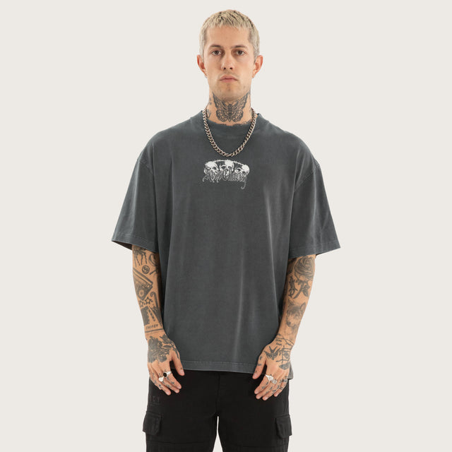 Model wears Immortal Street Tee Mineral Steel Grey T-Shirts in Grey - Image 3