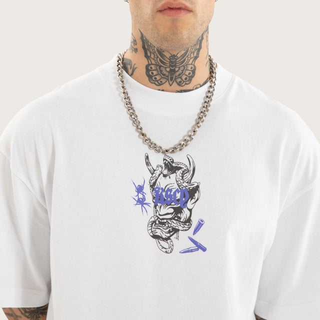 Model wears Strains Street Tee White T-Shirts in White - Image 5