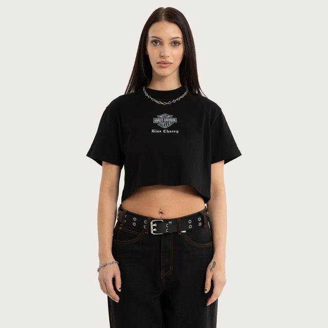 Model wears Rumble Crop Tee Jet Black T-Shirts Black – image 1