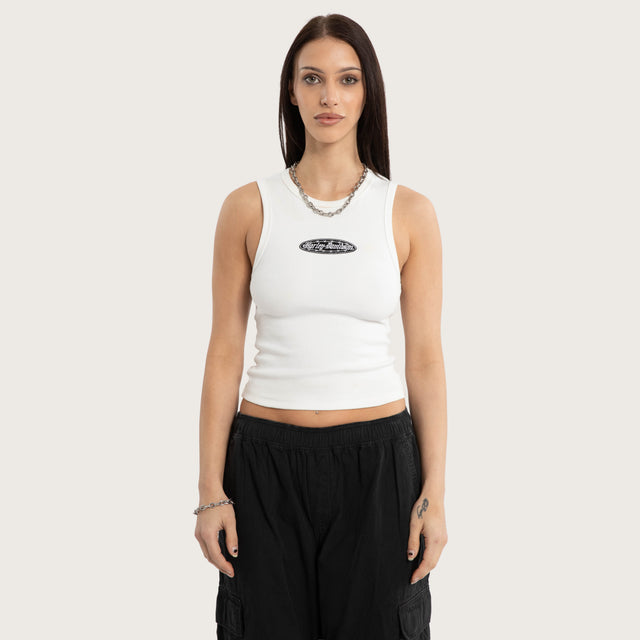 Model wears Mirror Rib Tank Natural White Tanks White – image 1