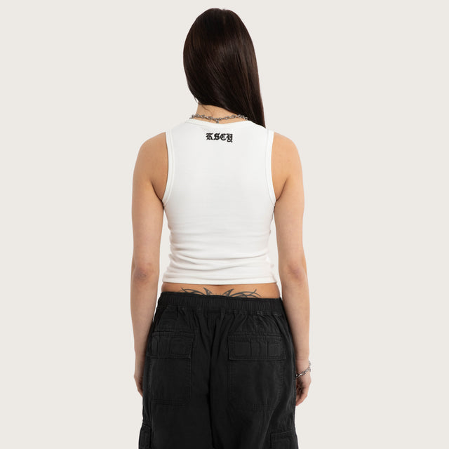 Model wears Mirror Rib Tank Natural White Tanks White – image 2