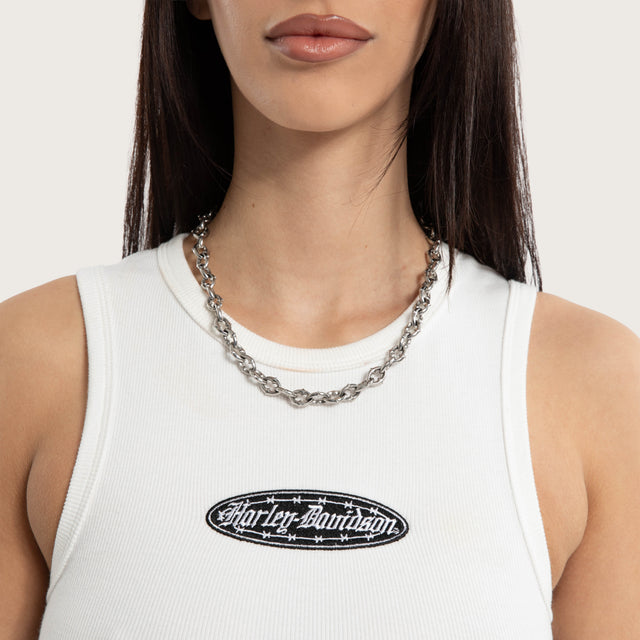 Model wears Mirror Rib Tank Natural White Tanks White – image 3