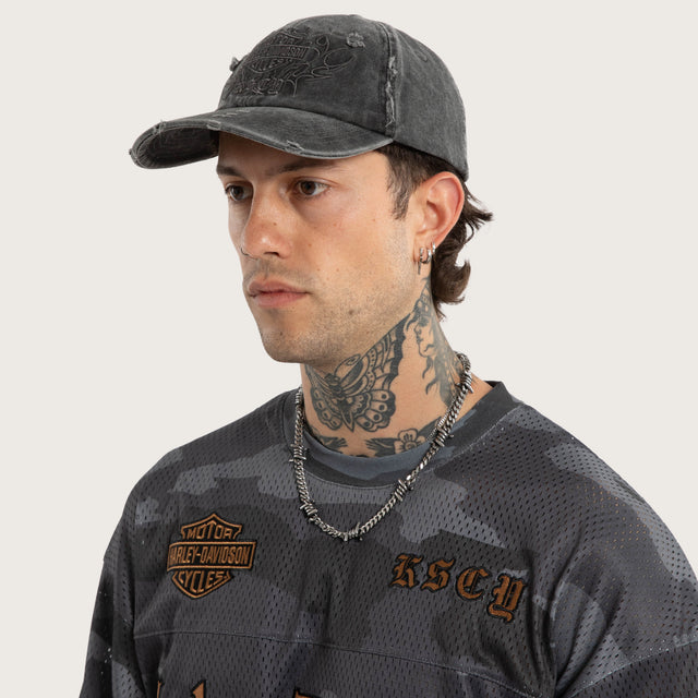 Model wears Knock Dad Cap Washed Black Caps Black – image 2