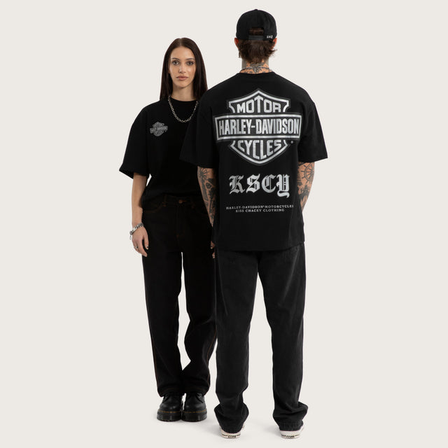 Model wears Scrambler Street Tee Jet Black T-Shirts Black – image 4