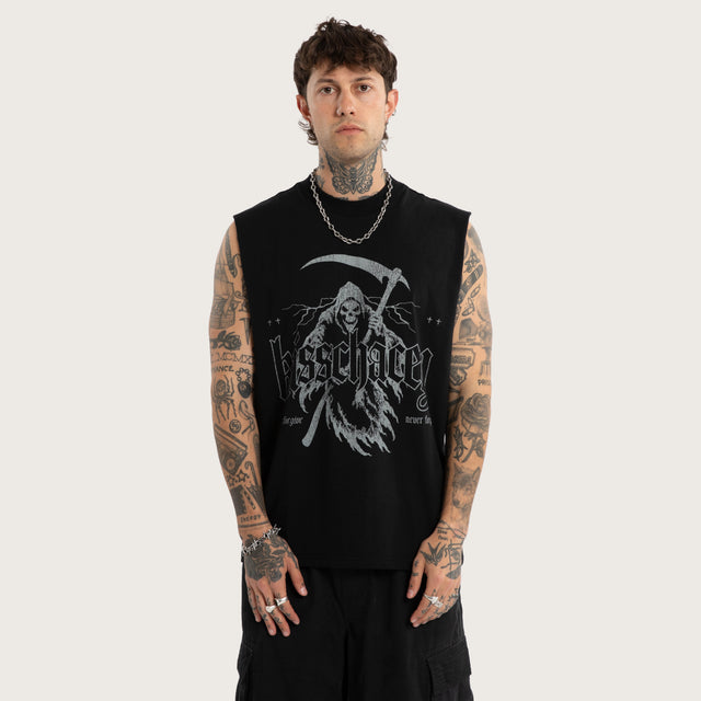 Model wears Vapor Street Muscle Jet Black Muscle Tees Black – image 1