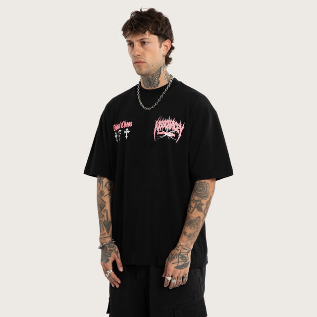 Model wears Mortality Street Tee Jet Black T-Shirts Black – image 3