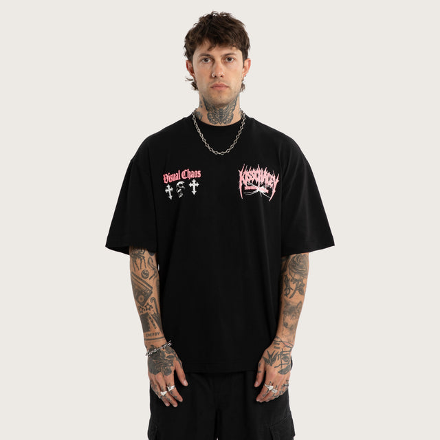 Model wears Mortality Street Tee Jet Black T-Shirts Black – image 1